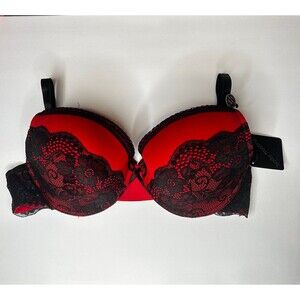 New Red Black floral Lace Lined Bra 40D